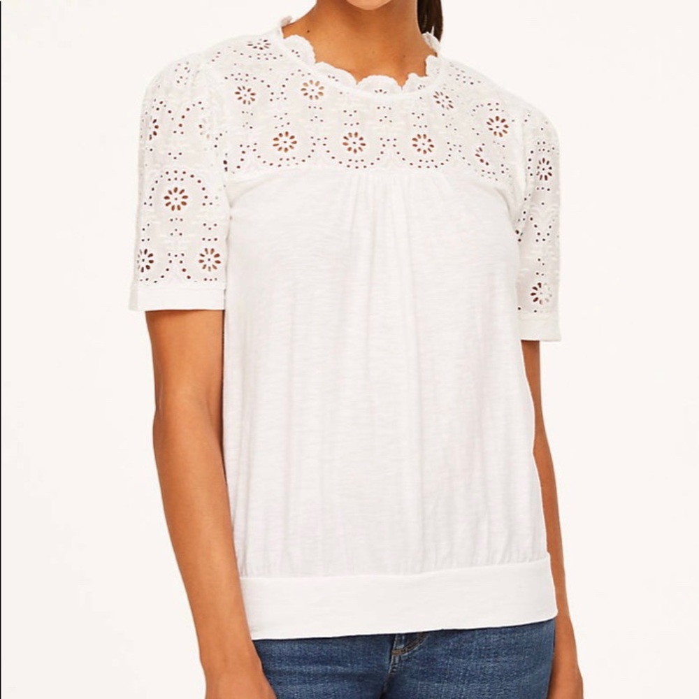LOFT Eyelet trim short sleeve shirt